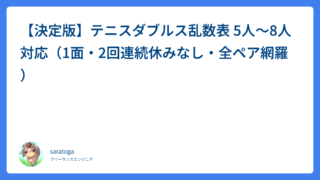 【決定版】テニスダブルス乱数表 5人〜8人対応（1面・2回連続休みなし・全ペア網羅）